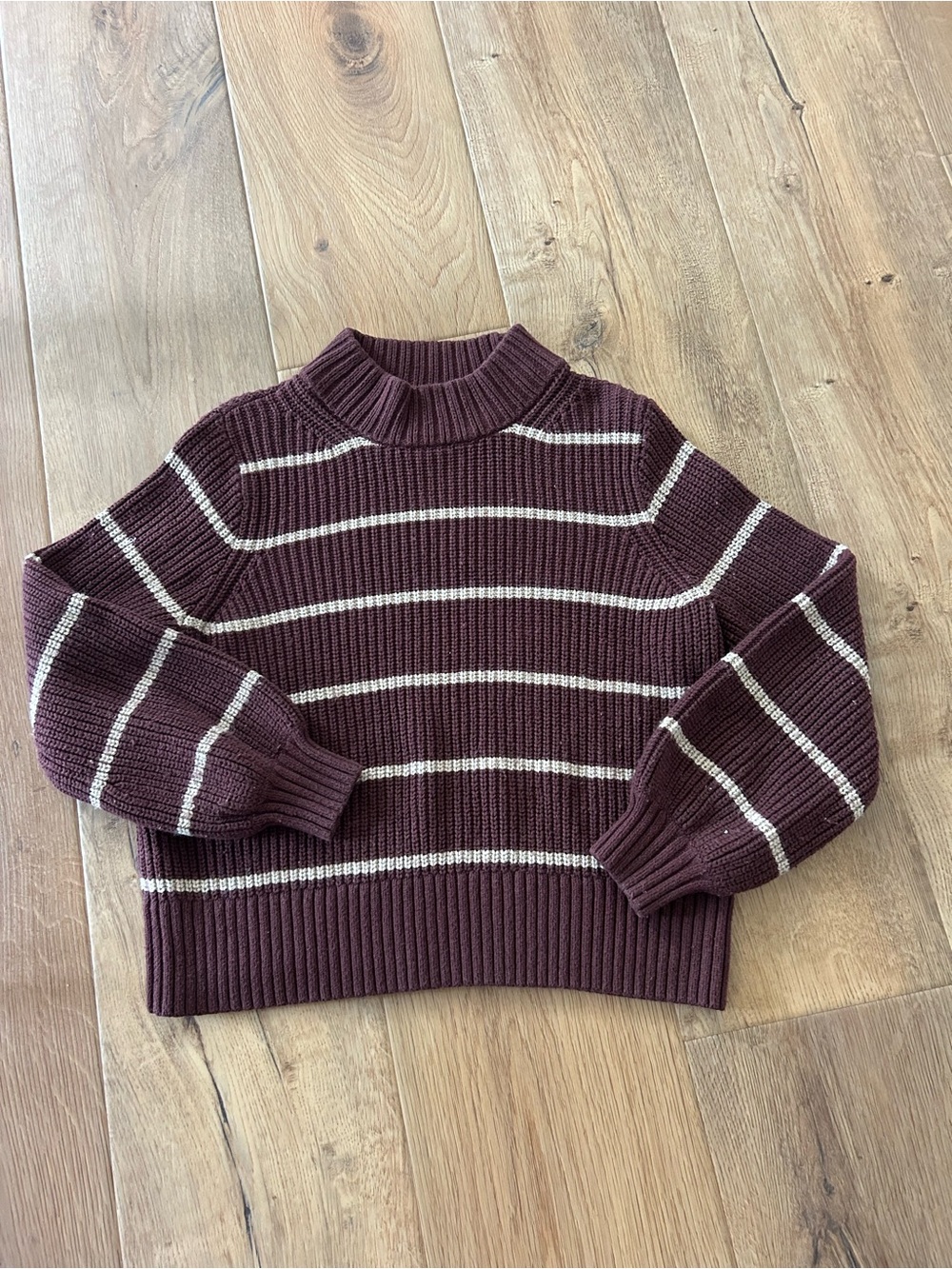 Abercrombie & Fitch Ribbed Mock Neck Sweater - Burgundy and Cream Stripes